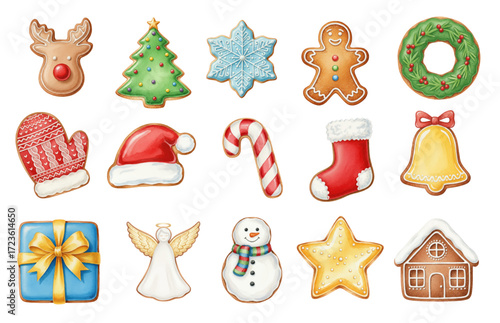 Watercolor Christmas Gingerbread and Winter Icons