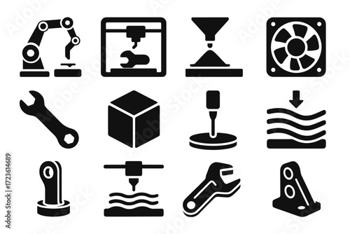 Wrench icon printed manufacturing vector cooling robotic icons printer diagram additive metal