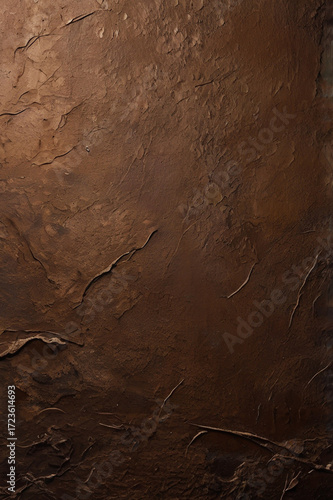 Deep brown textured wall with a rough surface and artistic plaster finish, ideal for background design. High-resolution bitmap image.