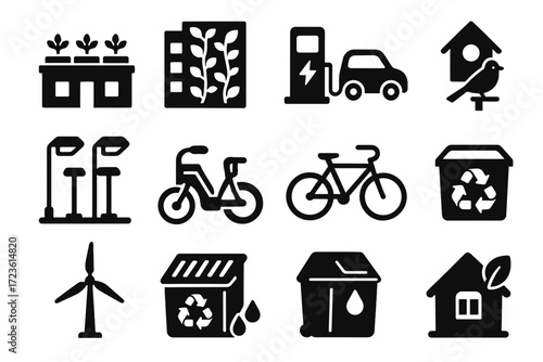 Silhouette wall solar stormwater icon wind beds urban ecology icons electric vector