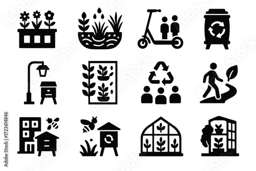 City recycling barrel patch icons vertical icon urban pedestrian vector garden ecology