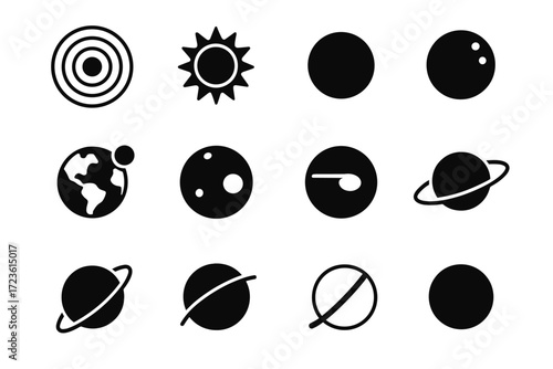 Mars crater planet icon solar circle moon system orbit vector sun jupiter