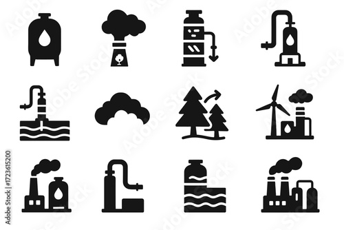 Injection underground clean chemical absorption reforestation plant cloud vector icon icons carbon