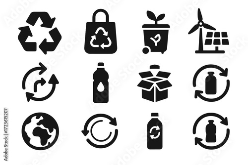 Plant packaging icons loop icon energy vector bag bin economy circular product