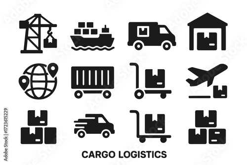 Route wheels logistics goods global shipping cartons package vector icon freight cargo