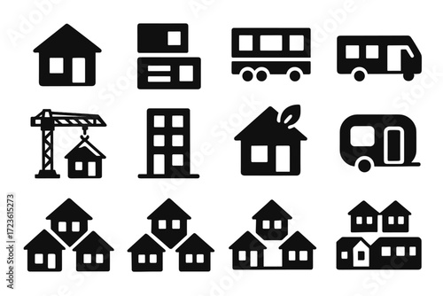 Module transportable icon construction homes crane house vector pod housing modular icons