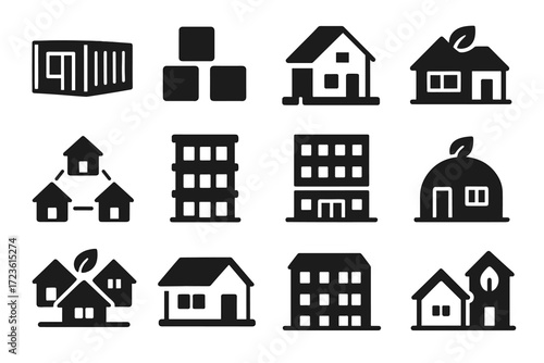 Eco icon icons vector apartment modular blocks container house community rooftop housing