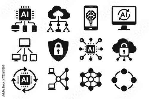 Privacy ai neural secure icon federated collaborating collaboration distributed learning connected vector