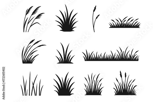 Sparse vector grasses meadow stalks clump icon short scene soil prairie