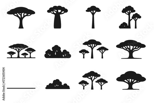 Canopy crown isolated savannah large bush icons icon tree vector scattered horizon