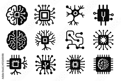 Icon vector neural microchip circuit chip dendrites ai brain neuromorphic icons analog