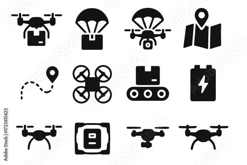 Vector marker air navigation icon drone package delivery icons battery guard cargo