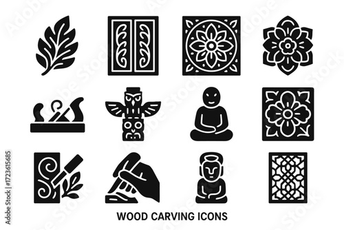 Panel stylized icon vector carving flower plane polished wood lattice animal door