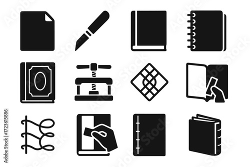 Clamp cover fabric bookbinding sheet set vector knife icon pattern repair stitched