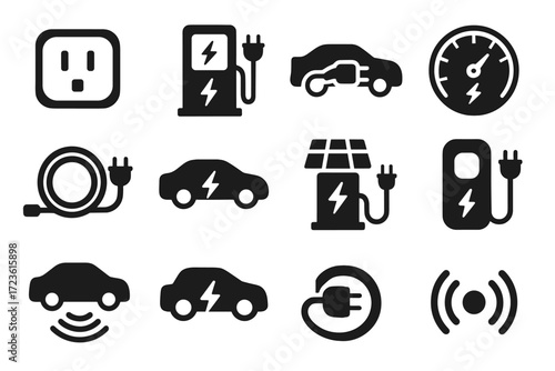 Fast plug icon charging energy power vector charger inside lightning ev icons