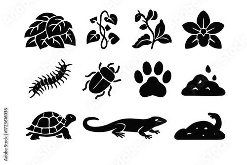 Print jaguar creeping leaf icons vector mound pile orchid damp icon floor