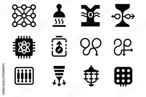 Cell entangled compact gravity sensor quantum icons atomic pad vector icon array