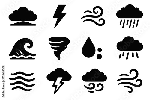 Wave gust vector horizon storm collection cloud rotating turbulent icon crack heavy