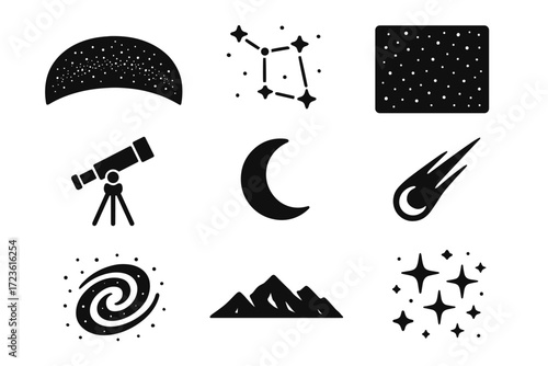 Mountain set icon starfield arc pointing filled way falling vector cluster constellation