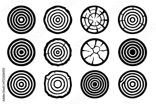 Detail age slice log vector tree section rings stump icon circular