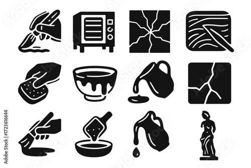 Glazing firing ceramic glaze underglaze pitcher control overglaze sgraffito icons vector icon