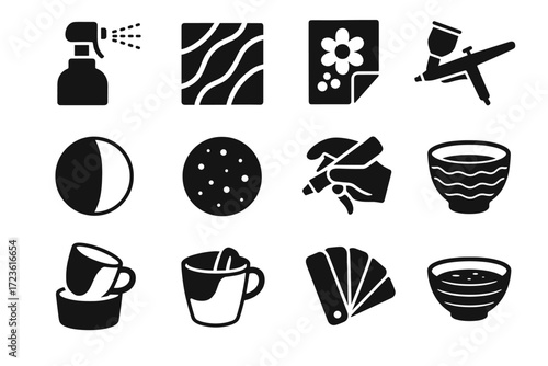 Swatch ceramic cup icon glaze icons fine sheet glazing airbrush vector surface
