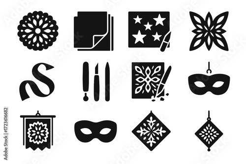 Abstract paper shape modern vector cutting stencil ribbon icon floral doily sheet