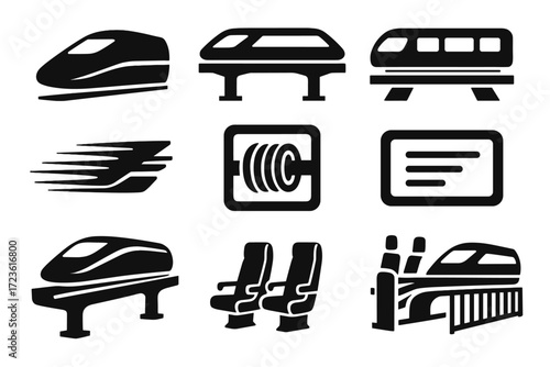 Structure vector car digital track train icons passenger silhouette icon aerodynamic maglev