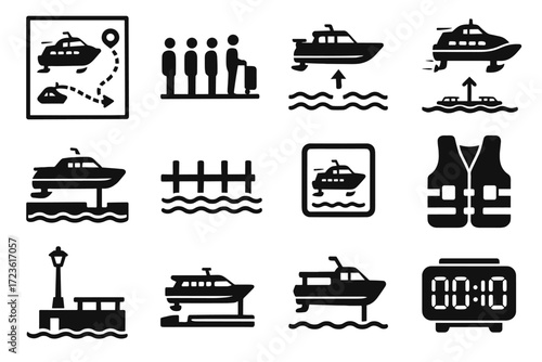 Vector dock ocean pier hydrofoil digital ferry icon icons light diagram area