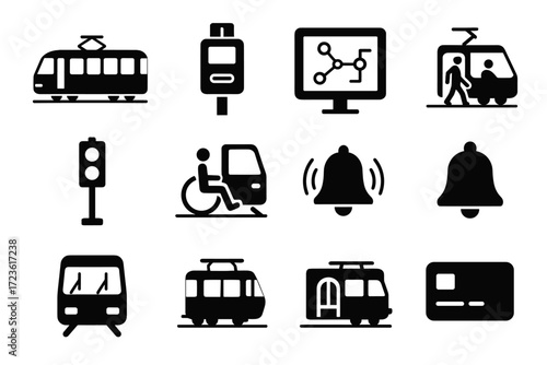 Ticket pedestrian route urban vector signal fare validator iconography light icon tram