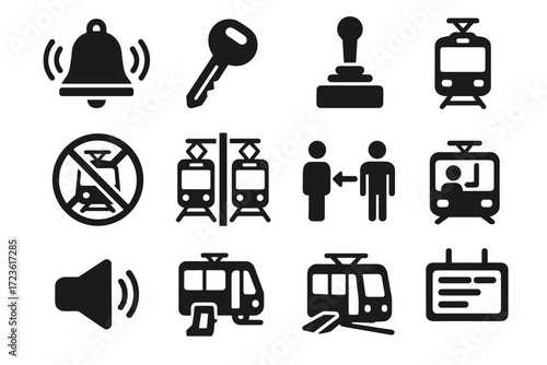 Step urban icon screen announcement tram symbol zone driver vector onboard tramway