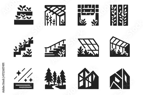 Layout timber light atrium planter ceiling icon vertical wooden icons vector angular