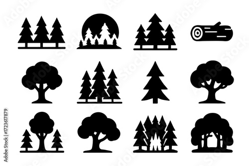 Section icon camp tree forest alpine grove vector fallen overhanging