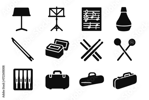 Icon drumsticks vector case instruments music reed instrument orchestra conductor rosin icons