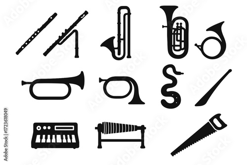 Horn saw vector icons orchestra natural flute bugle tuba collection icon instrument