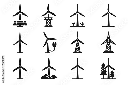 Panels vector field icons icon turbine base wind symmetrical solar smart