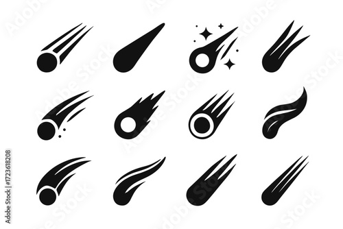 Arc tails vector comet dust halo icon trail sweeping flickering view