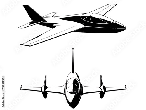 Modern Silhouette Style Icon Set Featuring Two Designs of a New Aircraft, Perfect for Aviation and Travel Projects with a Transparent Background.