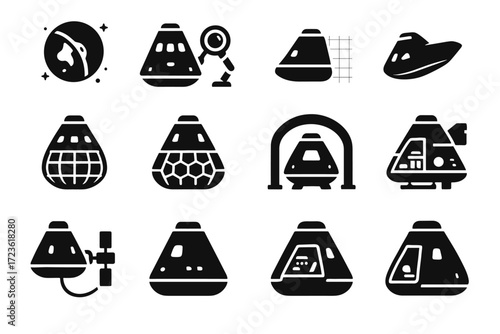Body capsule lifting variant icons icon vector earth inspection space exterior under