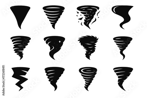 Icons debris silhouette vector uneven wind funnel vortex tornado night icon zigzag