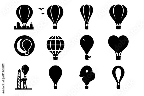 Icon flying vector symbol heart launch balloon minimalist city lines air