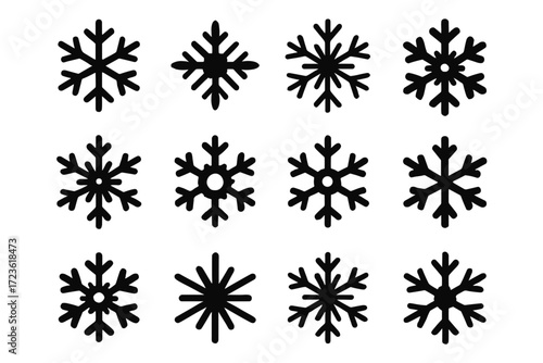 Vector snow frosted set snowflake star shape icon abstract icy symbol