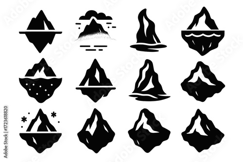Freezing sculpture collection ice sculpted into detail mist vector iceberg icon