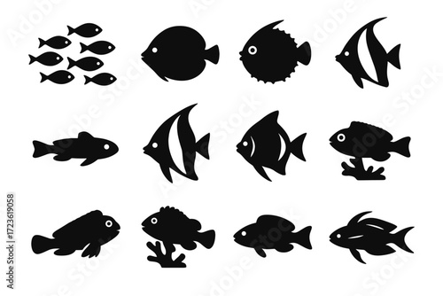 Resting reef idol hawkfish silhouette vector school wrasse fish icon flasher