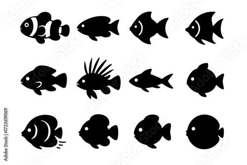 Motion vector darting fish damselfish reef contrast expanded icons black icon silhouette