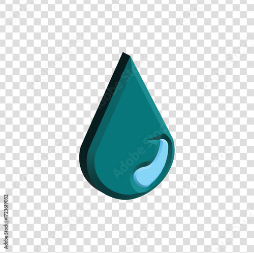 3D turquoise water drop icon, symbolizing hydration, purity, and environmental care.