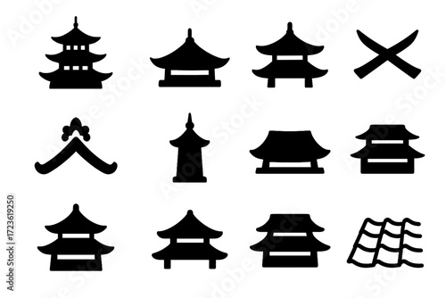 Curls pagoda tower vector eastern icon eave ornament roof edge overhead