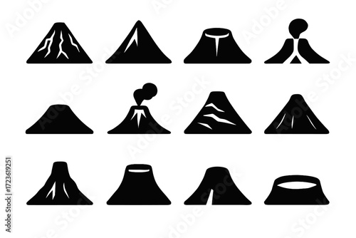 Trail shape cone vector broad volcano layered conduit smoke set base icon