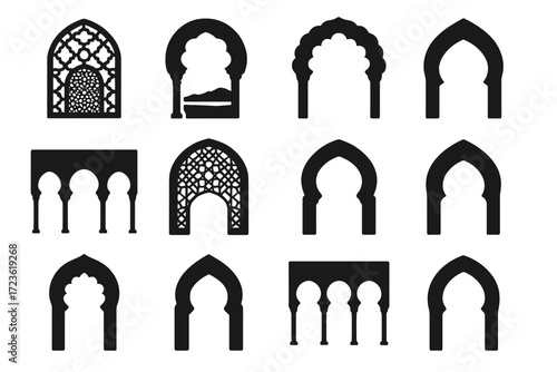 Entry arch scalloped mosque column moorish icon shaded vector feature icons
