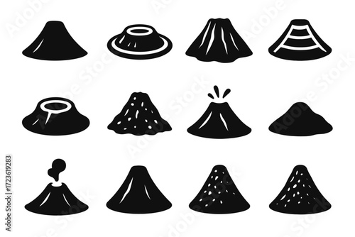 Rock vector volcano ring rings tiered dormant outer cone icons icon isolated